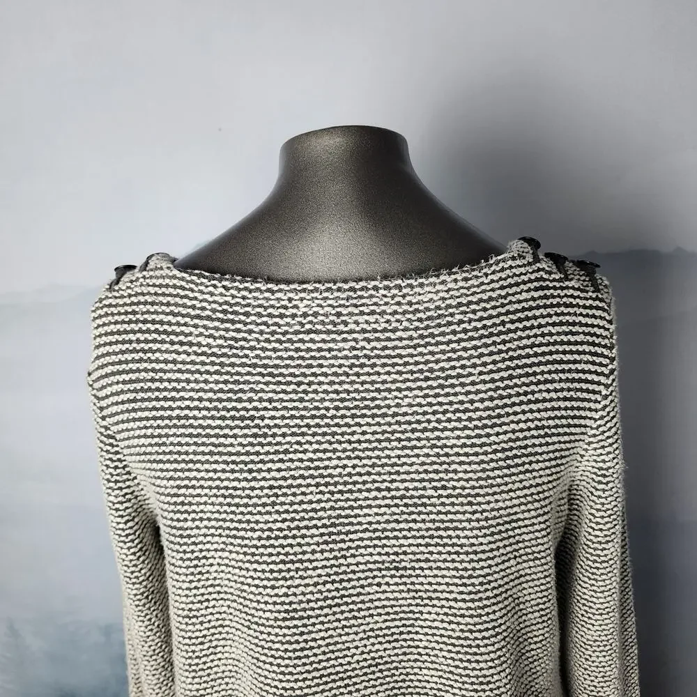 Roxy Free Thinking Button Trim Knit Gray Sweater | Junior's Medium